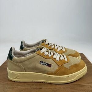New Mens Autry Medalist Suede Beige Gold Low Top Sneaker Shoes Size 44 US 11 M